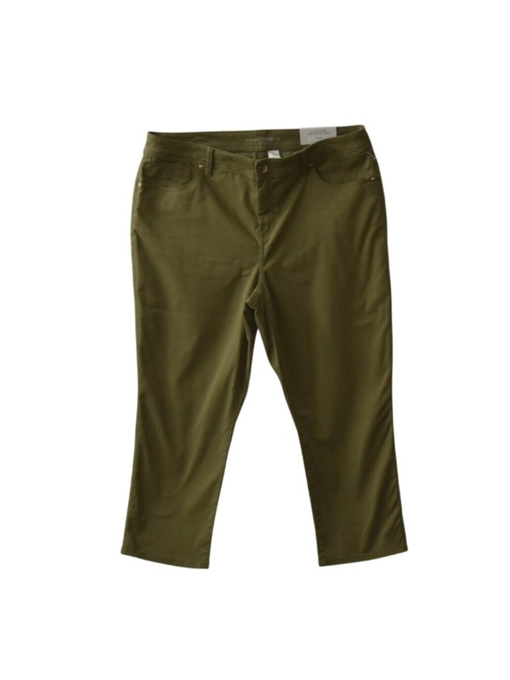 Chicos Platinum Girlfriend Crop Pants 2P Petite Olive Green Slim Sateen New